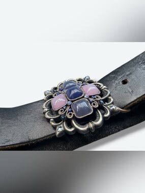 Y2K Ornate Statement Belt with Jeweled Medallion Buckle